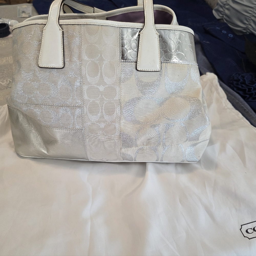 Coach Cream and Silver Tote Bag - Picture 5 of 6